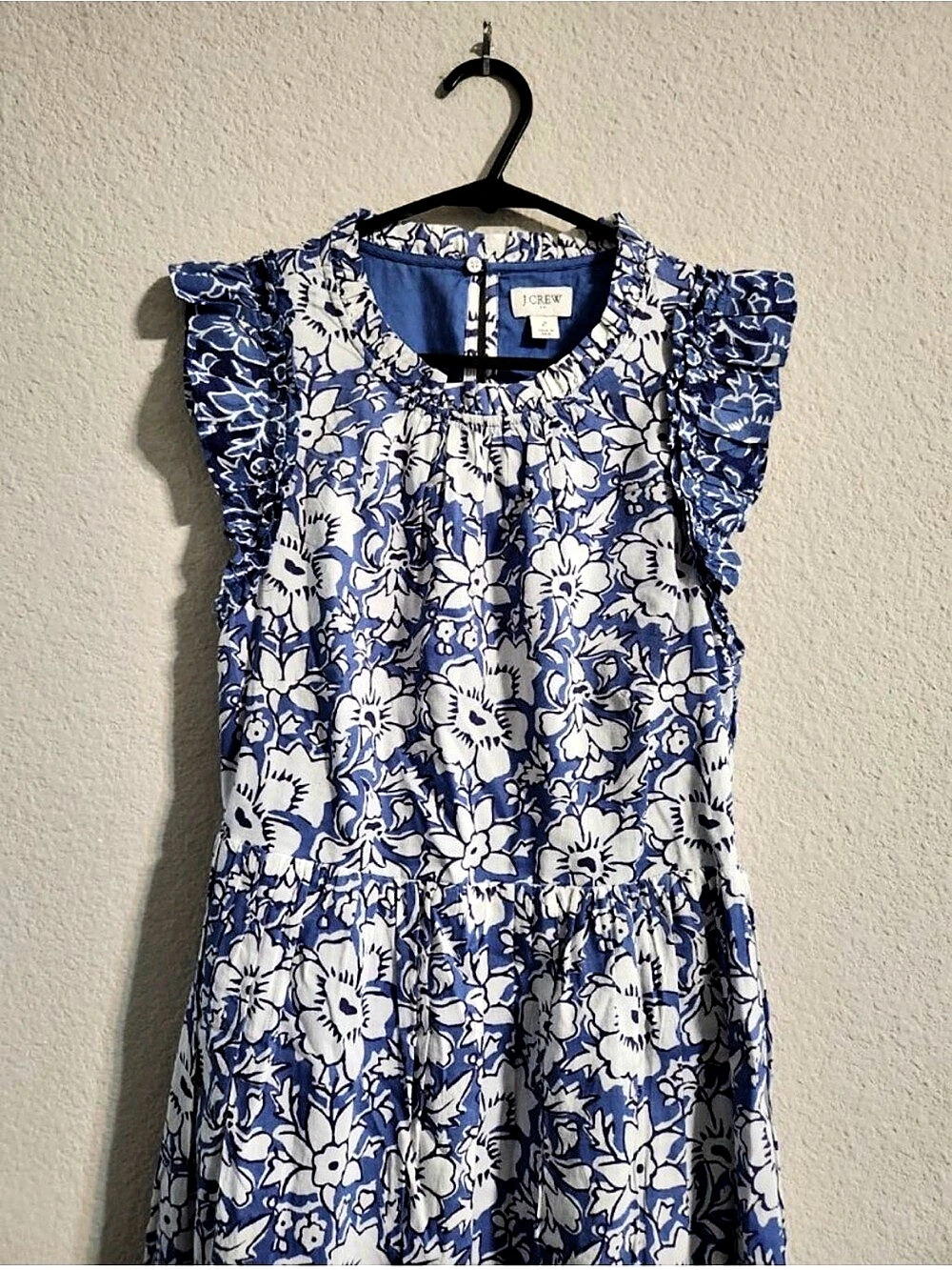 J.Crew Ruffle Tiered Floral Mini Dress Blue & White - size 2 - Picture 3 of 6
